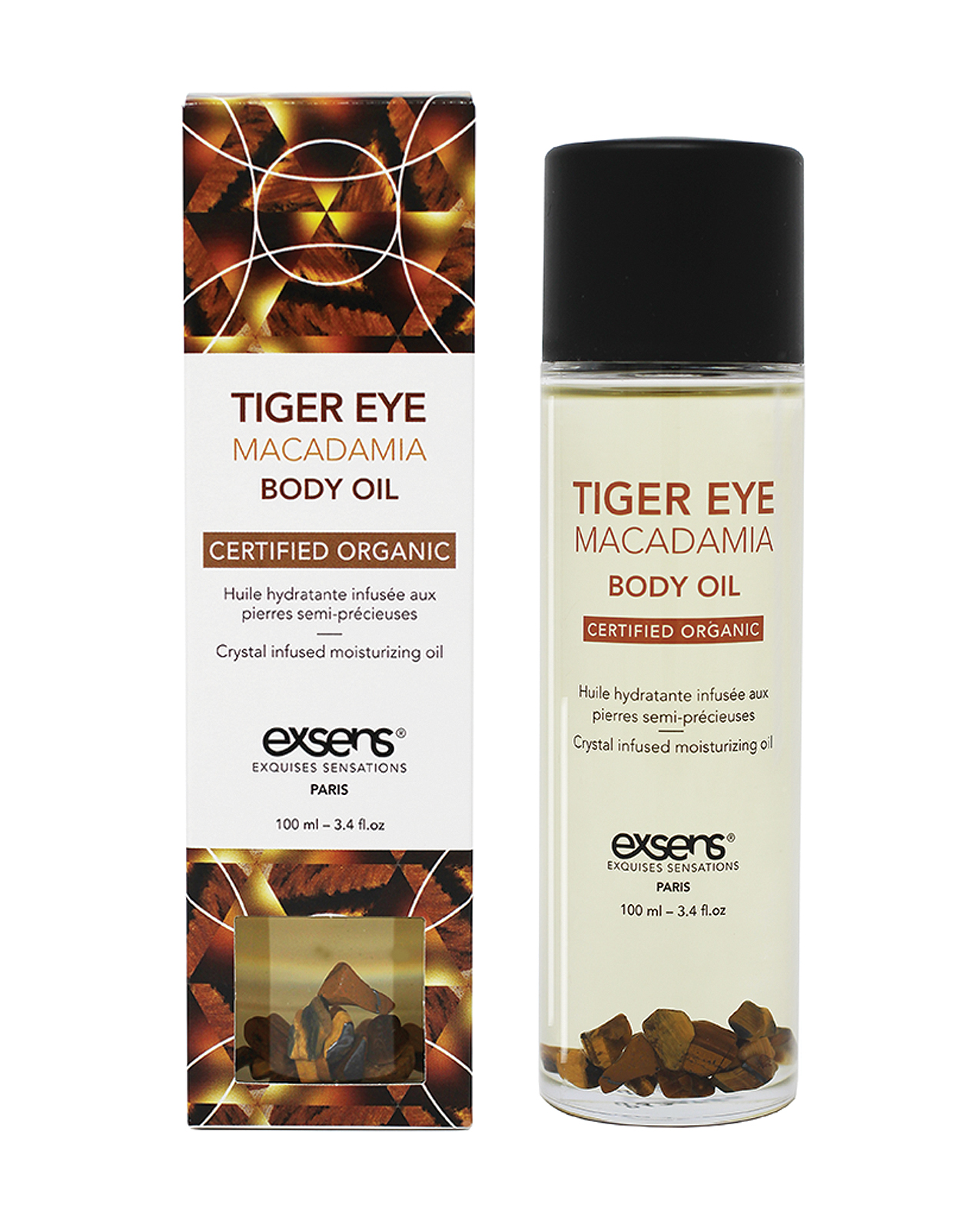 EXSENS Organic Body Oil with Stones - Tiger Eye Macadamia
