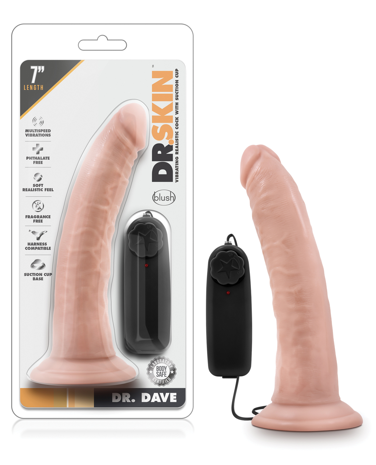 Blush Dr. Skin Dr. Dave 7" Cock with Suction Cup - Vanilla