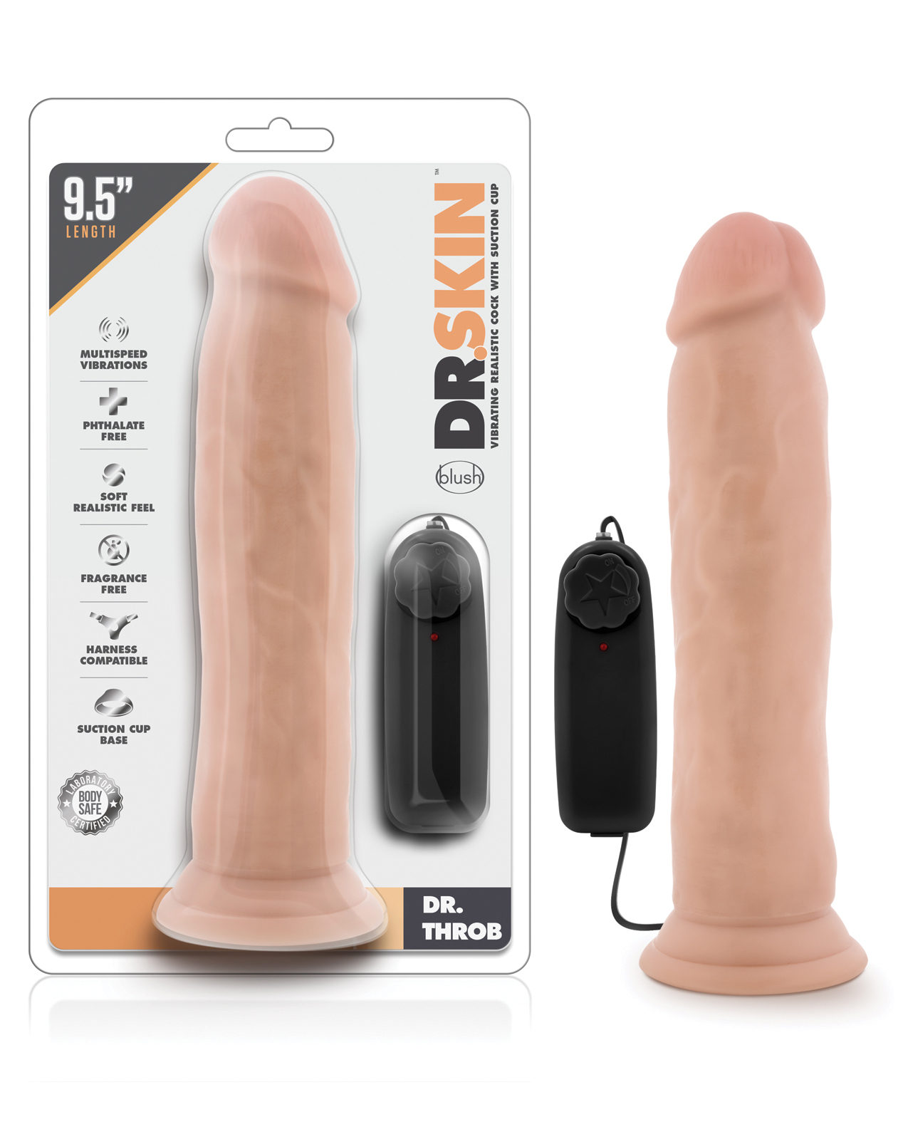 Blush Dr. Skin Dr. Throb 9.5" Cock with Suction Cup - Vanilla