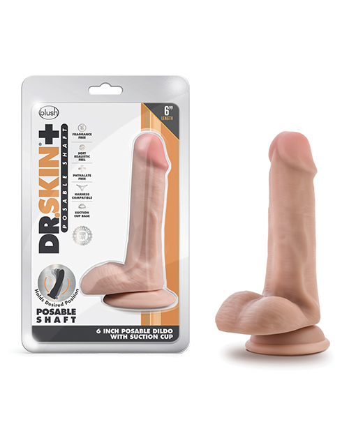 Blush Dr. Skin Plus 6" Posable Dildo With Balls - Vanilla