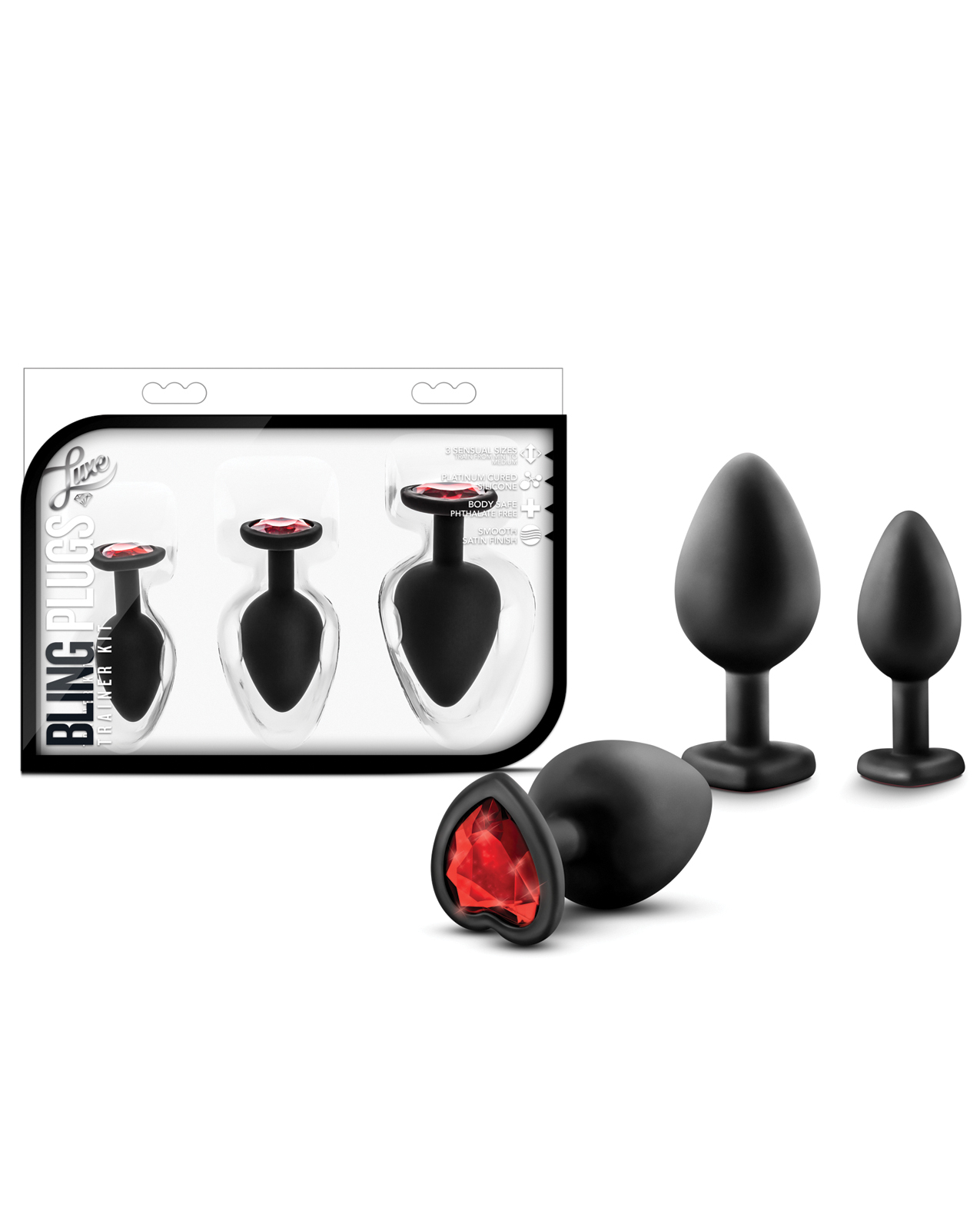 Blush Luxe Bling Plugs Training Kit - Black with Red Gems