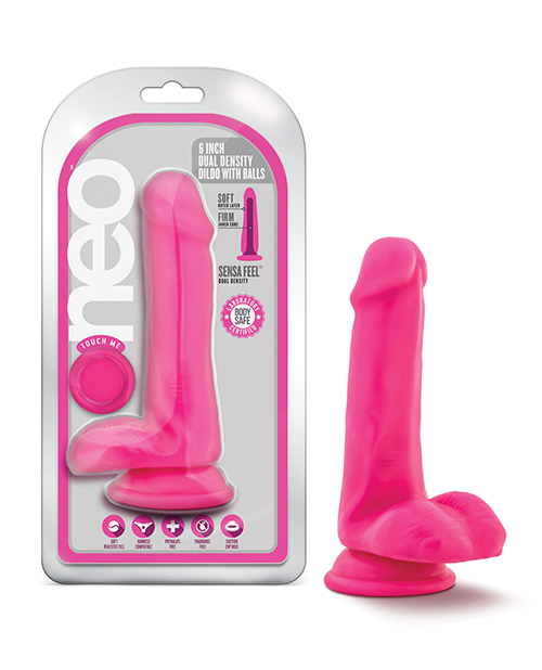 Blush Neo 6" Dual Density Cock with Balls - Neon