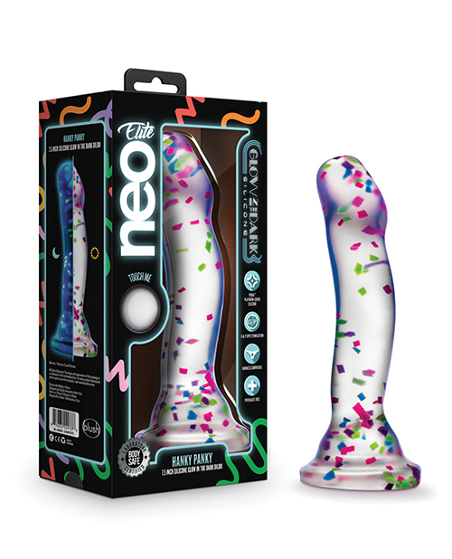 Blush Neo Elite Hanky Panky 7" Confetti Dildo - Glow in the