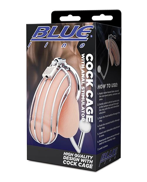Blue Line Cock Cage with Anal Stimulator