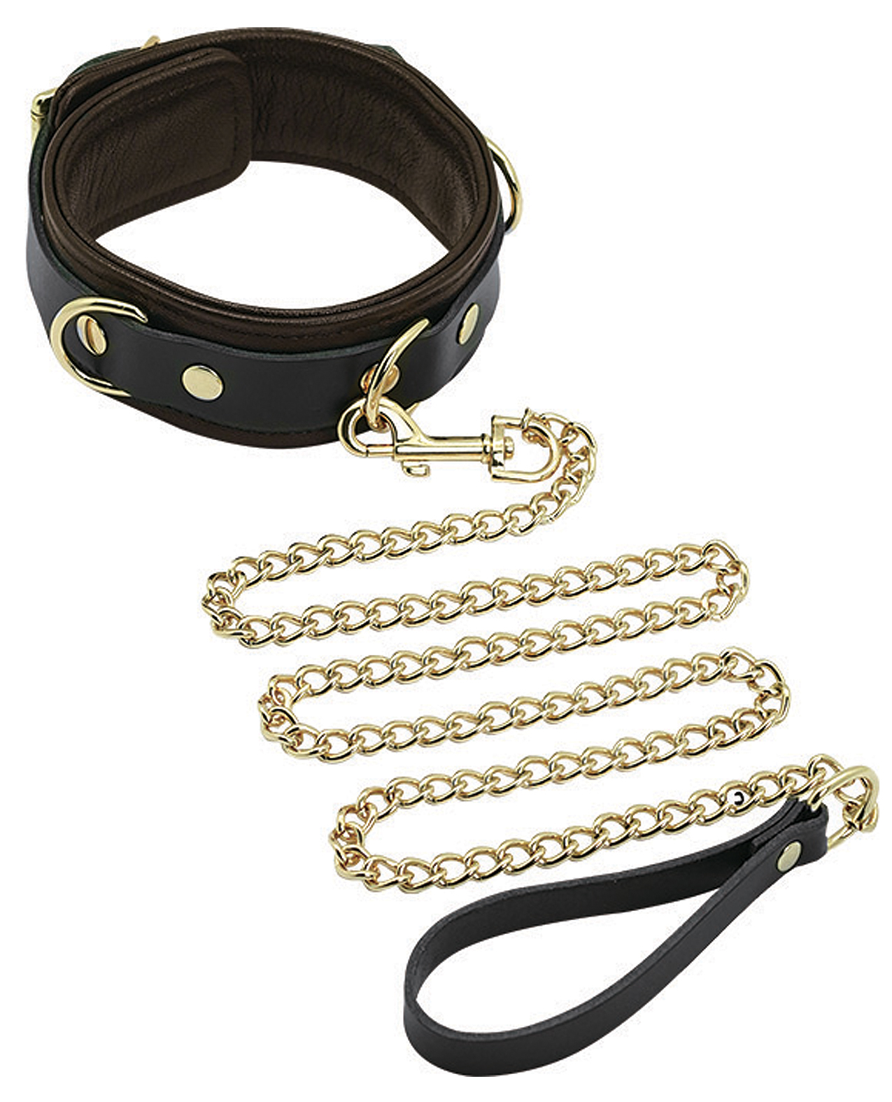 Spartacus Collar & Leash - Brown Leather with Gold Accent Hardware