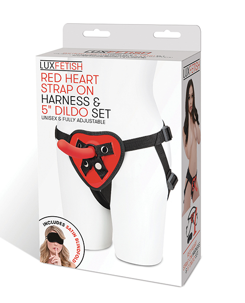 Lux Fetish 5" Dildo with Red Heart Strap On Harness Set