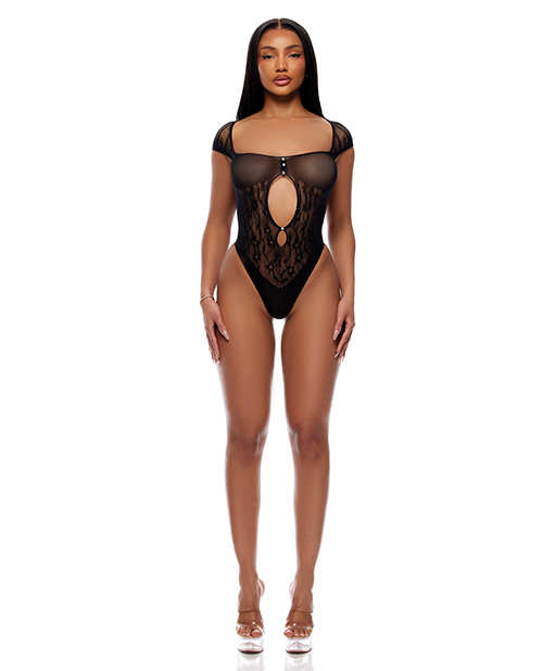 Cross Your Mind Seamless Teddy with Rhinestone Accents - Black O/S