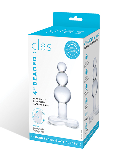 Glas 4" Beaded Glass Butt Plug with Tapered Base