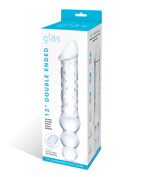 Glas 12" Double Ended Glass Dildo with Anal Beads