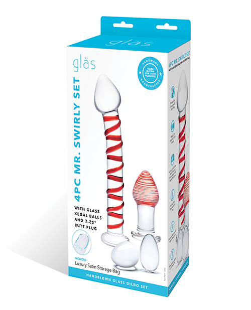 Glas 4 pc Mr. Swirly Set with Glass Kegel Balls & 3.25" Butt Plug
