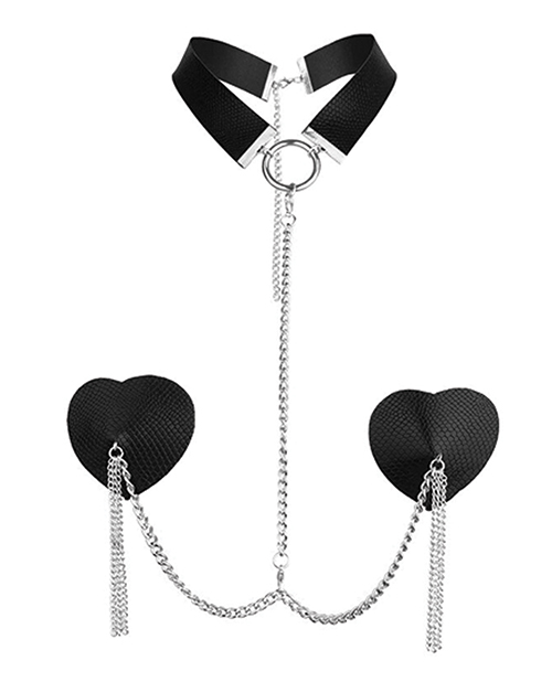 Nipplicious Dominatrix Leather Collar & Pasties with Chain
