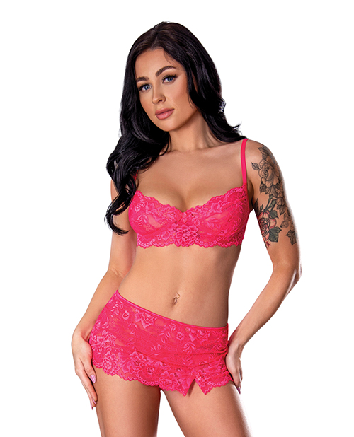 Get It Girl Lace Bra with Skirt & Thong - Pink L/XL