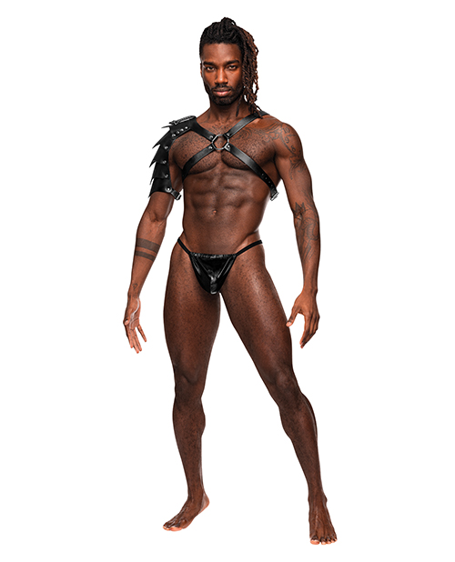 Aquarius PU Leather Chest Harness with Half Sleeve Black O/S