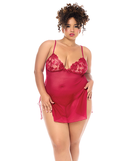Luxe Babydoll with Adjustable Straps & G-String - Red 1X/2X