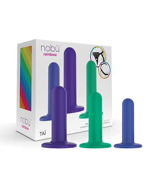 Nobu Tai Silicone Dildo Set with Adjustable Strap On - 3 Piece Kit Assorted Colors