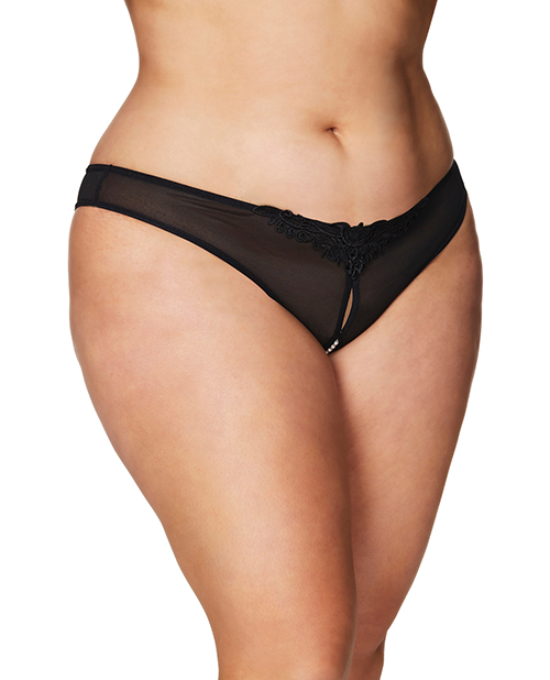 Crotchless Thong with Pearls Black 1X/2X