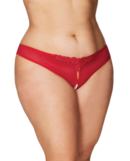 Crotchless Thong with Pearls Red 3X/4X