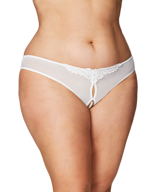 Crotchless Thong with Pearls White 3X/4X