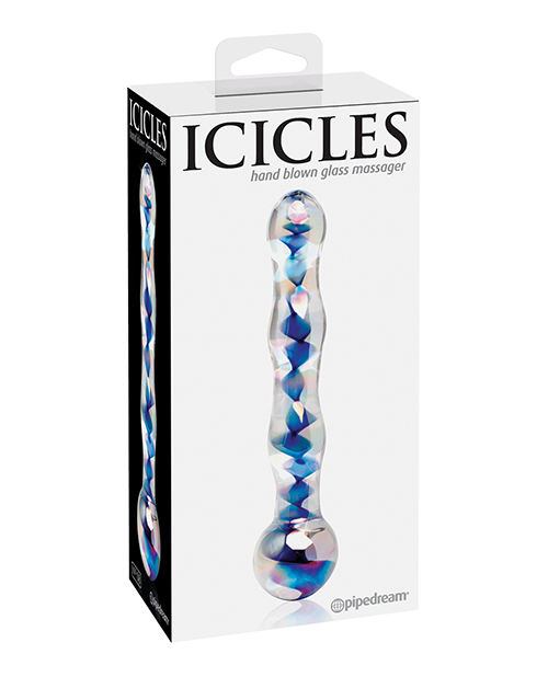 Icicles No. 8 Hand Blown Glass Massager - Clear with Inside Blue Swirls