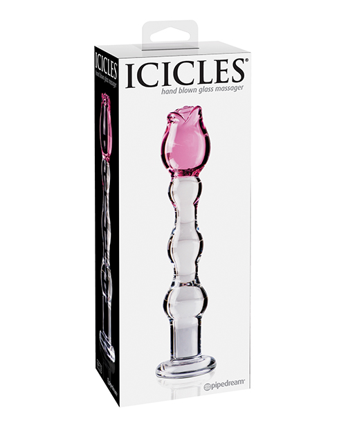 Icicles No. 12 Hand Blown Glass Massager - Clear with Rose Tip
