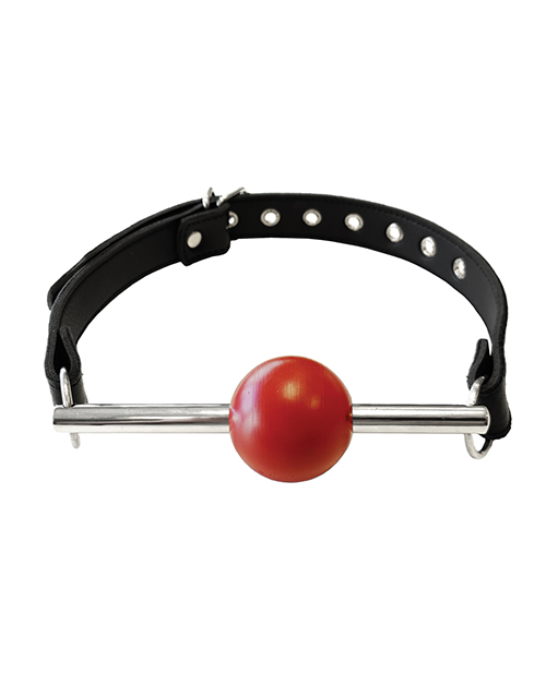 Rouge Leather Ball Gag with Stainless Steel Rod and Removable Ball - Black with