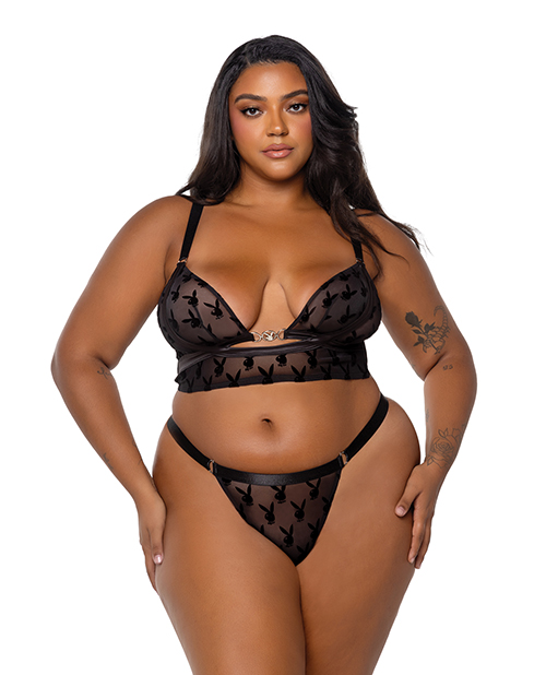 Playboy Bunny Charm Mesh Bralette with Thong 2 pc Set