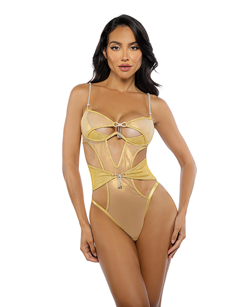 Gilded Beauty Metallic Shimmer Mesh Teddy with Rhinestone Accents - Gold SM