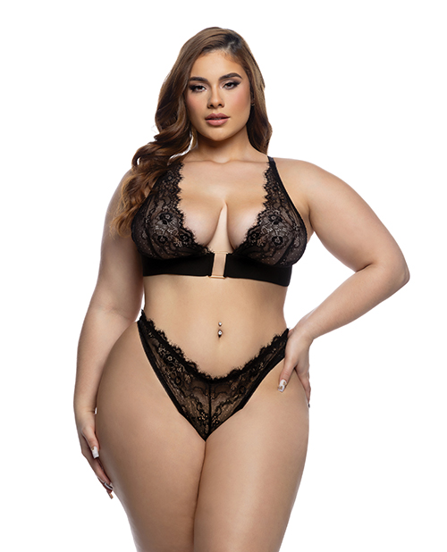 Fever Dream Chantilly Eyelash Lace and Stretch Satin Bralette with Thong