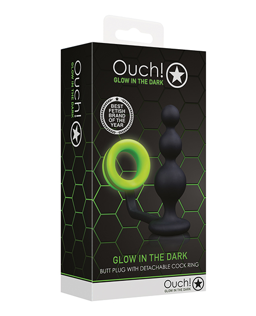 Shots Ouch Beads Butt Plug with Cock Ring - Glow in the