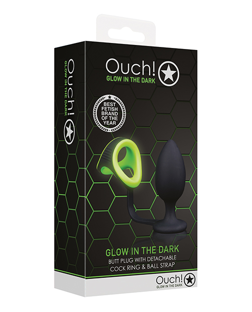 Shots Ouch Butt Plug with Cock Ring & Ball Strap - Glow in the