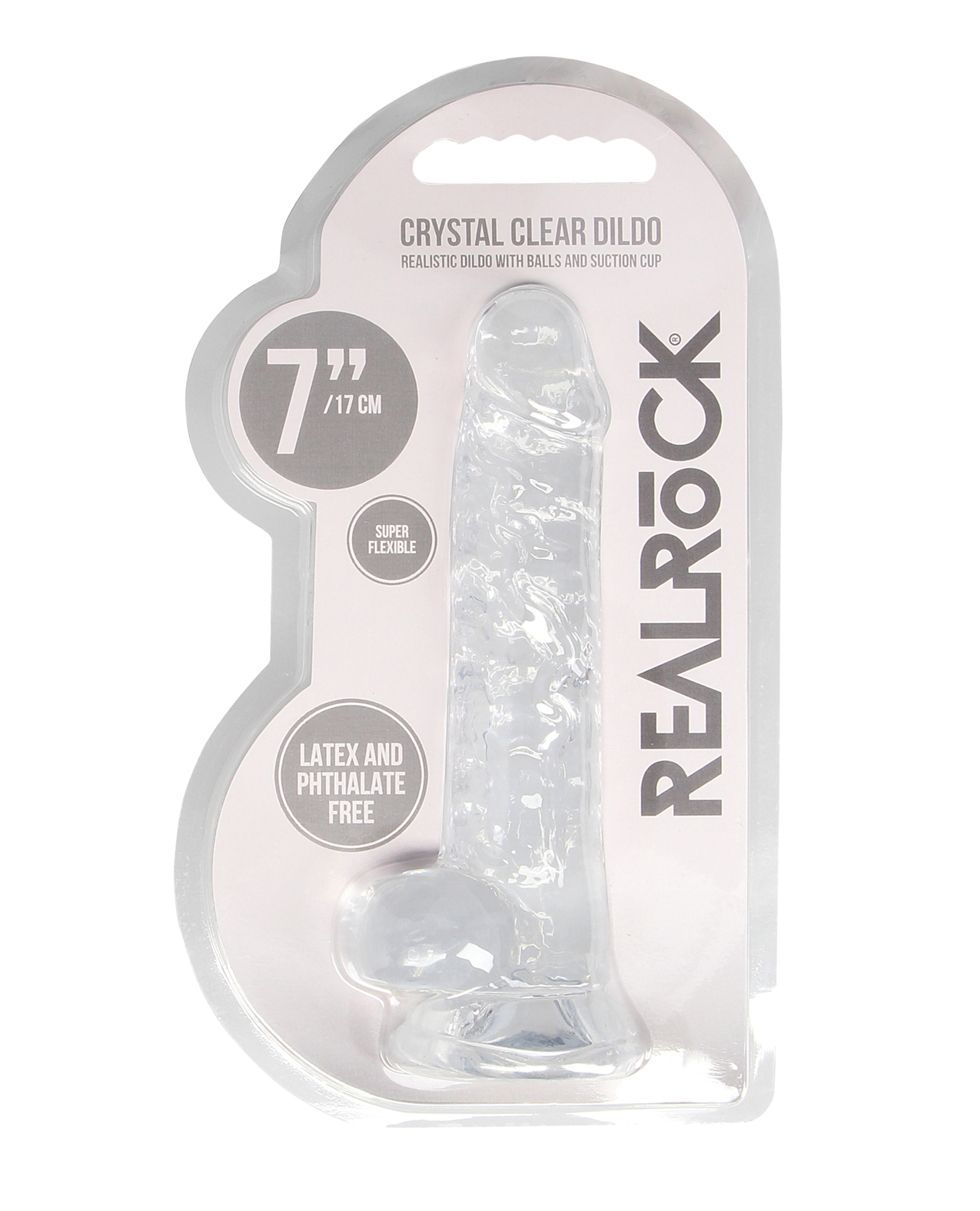 Shots RealRock Realistic Crystal Clear 7" Dildo with Balls - Transparent