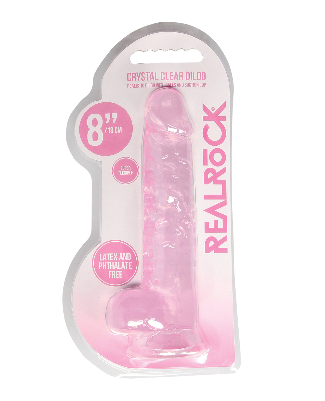 Shots RealRock Realistic Crystal Clear 8" Dildo with Balls