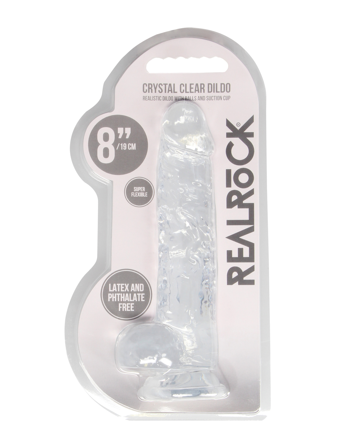 Shots RealRock Realistic Crystal Clear 8" Dildo with Balls - Transparent