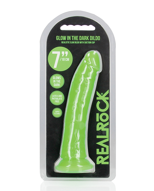 Shots RealRock 7" Slim Dildo Glow in the Dark - Neon