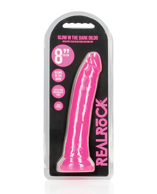 Shots RealRock 8" Slim Dildo Glow in the Dark - Neon