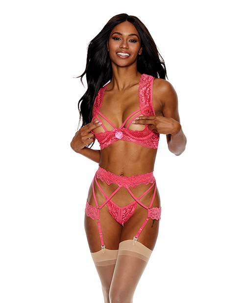 Lace Underwire Peek a Boo Bra, Garterbelt & G-String