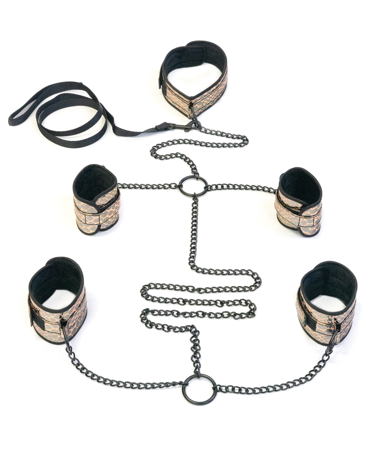 Spartacus Faux Leather Collar to Wrist & Ankle Restraints Bondage Kit with Leash