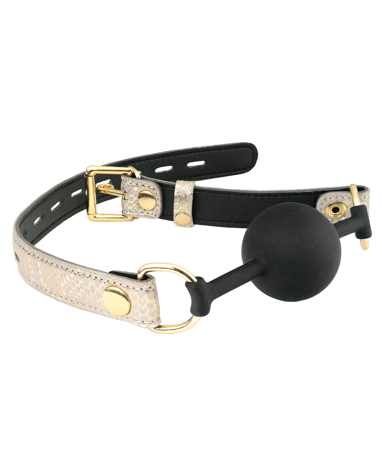 Spartacus Silicone Gag with Leather Lining - White Snakeskin Micro Fiber