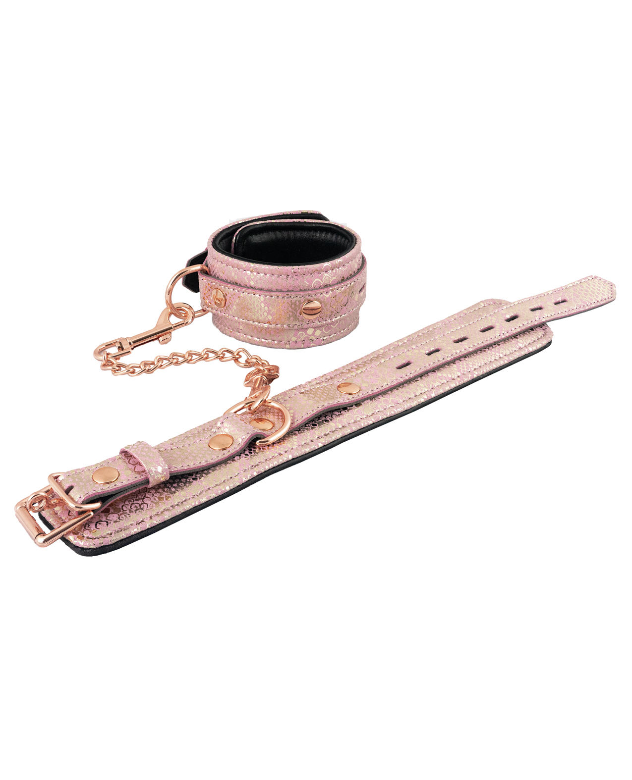 Spartacus Ankle Restraints with Leather Lining - Pink Snakeskin Micro Fiber