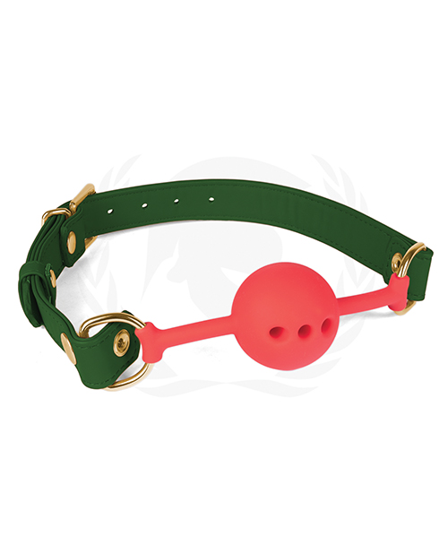 Spartacus Silicone Ball Gag with Green PU Straps