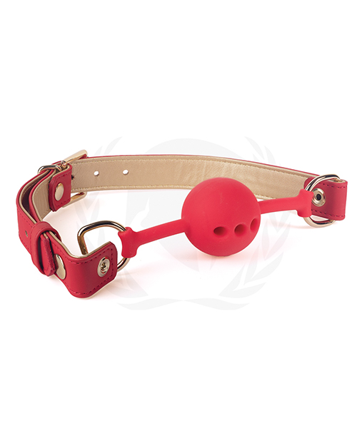 Spartacus Silicone Ball Gag with Red Gold PU Straps