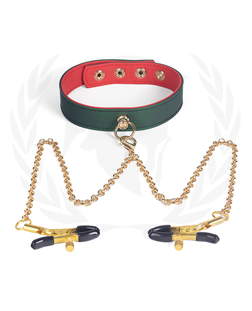 Spartacus PU Collar with Nipple Clamps