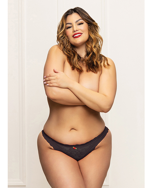 Lace Panty with Heart Cut Out Back & Pearl Chain Detail - Black 1X/2X