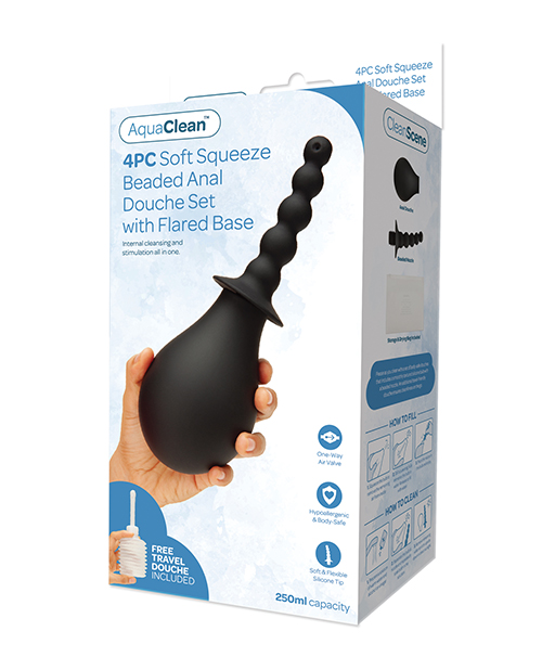 CleanScene 4 pc Soft Squeeze Beaded Anal Douche Set with Flared Base